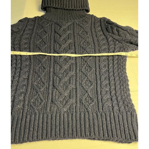Banana Republic Navy Blue Chunky  thick Knit Recycled Wool Turtleneck Sweater M - Picture 10 of 13